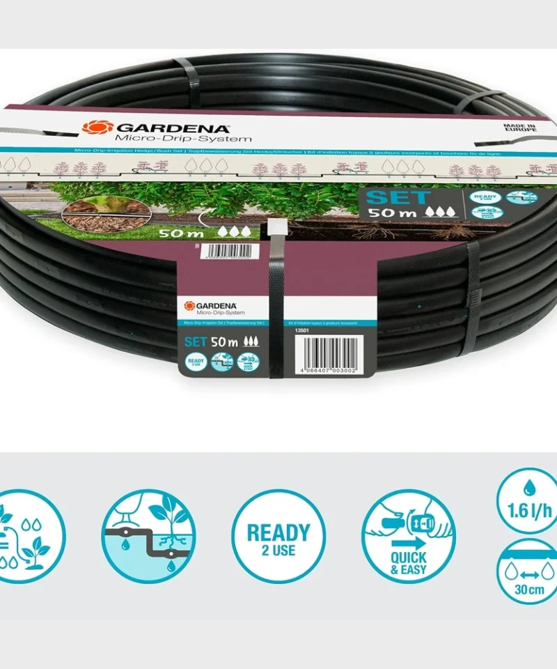 Gardena Micro-Drip sistem za avtomatsko kapljično zalivanje žive meje in grmičevja 13501-20.